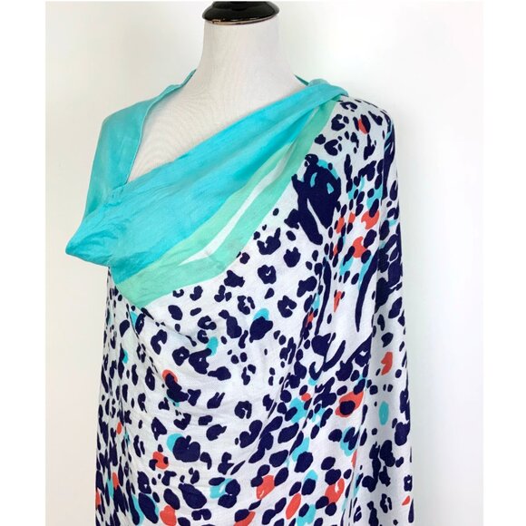 New Lilly Pulitzer Lillian Scarf Bright Navy Leopard Get Spotted Wrap Cover Up - Picture 8 of 16